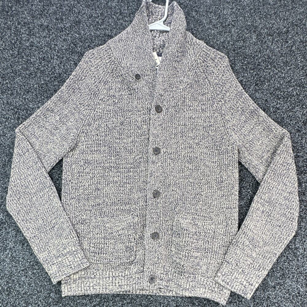 H&M L.O.G.G. Men’s Large Shawl Collar Cardigan Sweater Blue Cream 100% Cotton